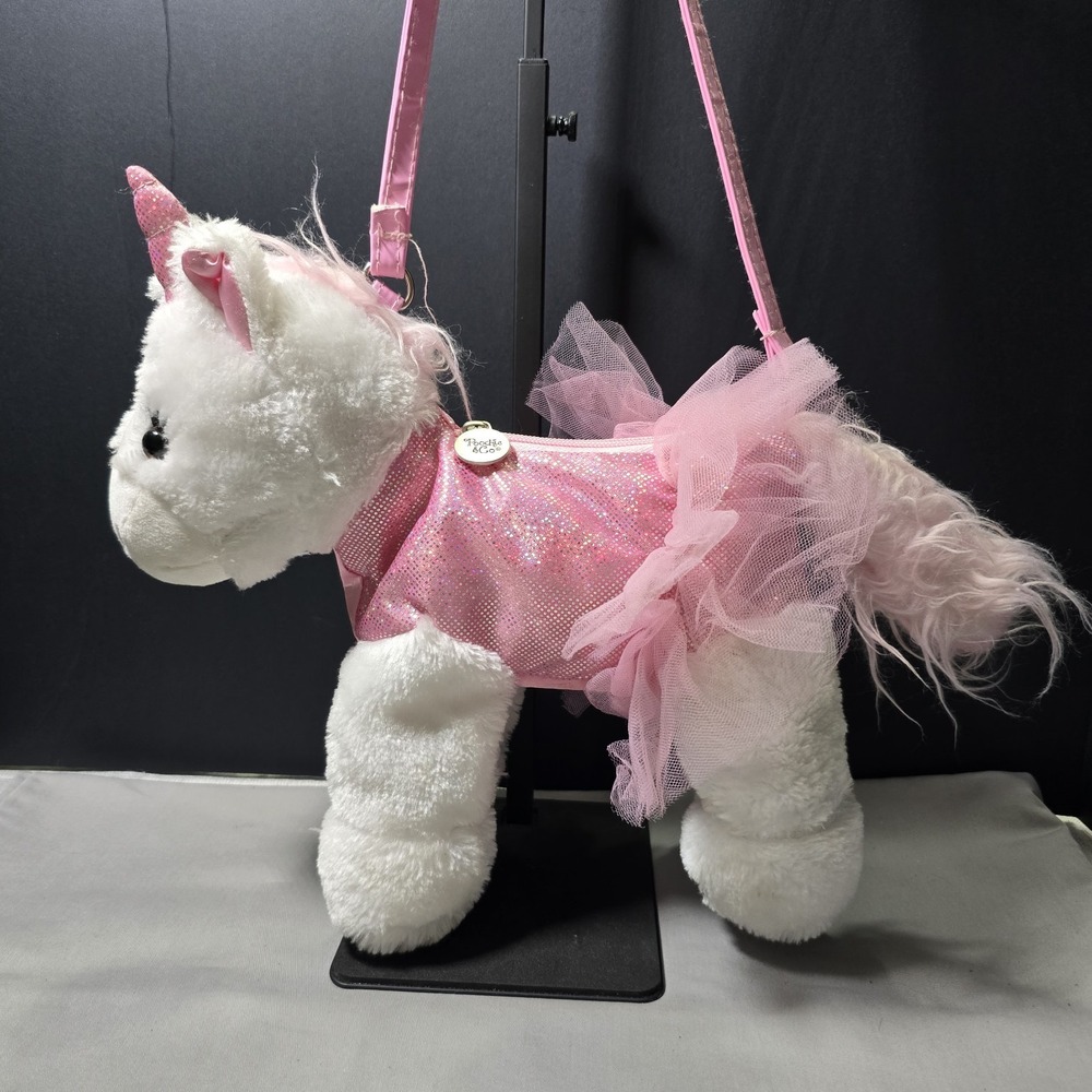 Poochie & Co Girls Sparkly Pink Unicorn Pony Plush Purse Kids Sequin Bodice Tutu